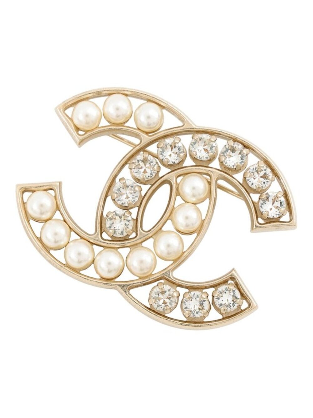 Chanel Brooch CC Logo Faux Pearl Rhinestone